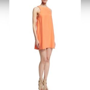 Amanda Uprichard| Neon Coral Silk Dress with Cute Sleeve Details, Size Medium•••